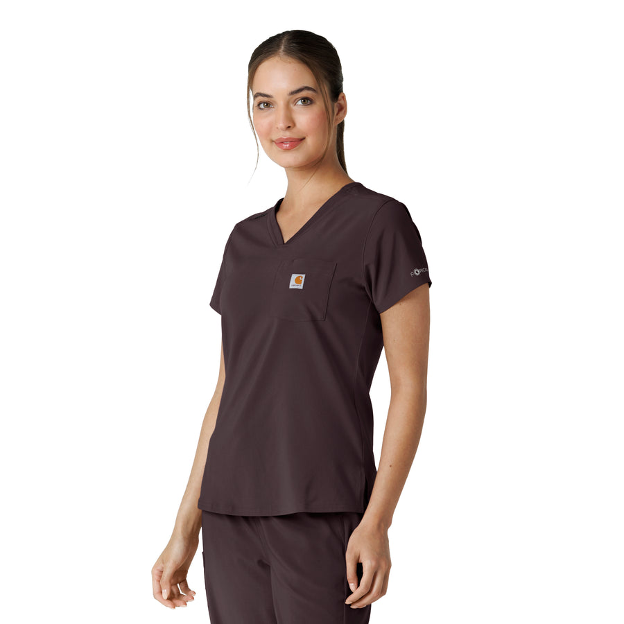 Force Cross-Flex Women's Tuck-In Scrub Top Dark Sepia side view