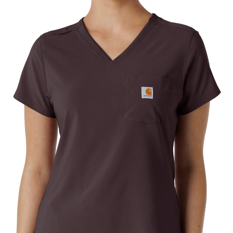 Force Cross-Flex Women's Tuck-In Scrub Top Dark Sepia front detail