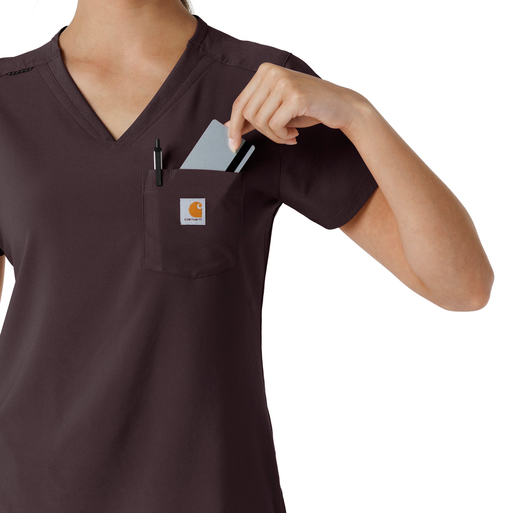 Force Cross-Flex Women's Tuck-In Scrub Top Dark Sepia hemline detail