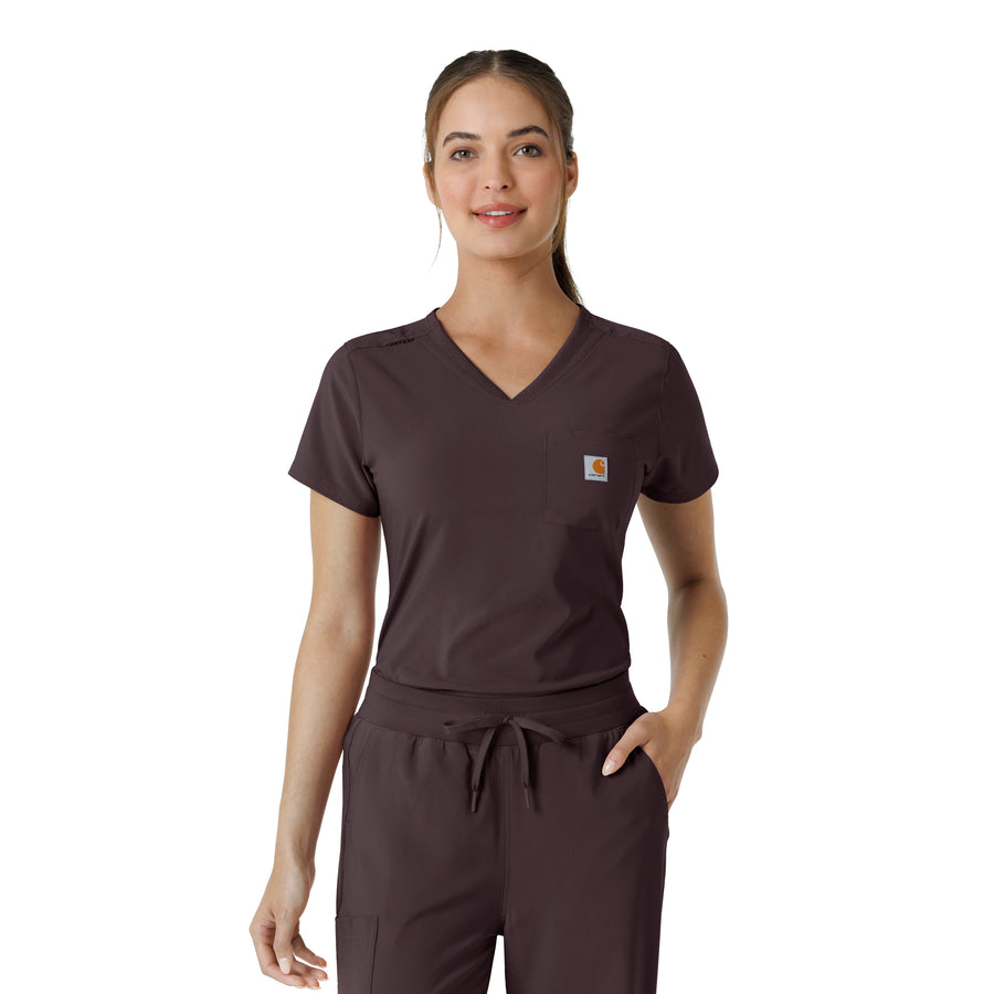 Carhartt Force Cross-Flex Women's Tuck-In Scrub Top - Dark Sepia