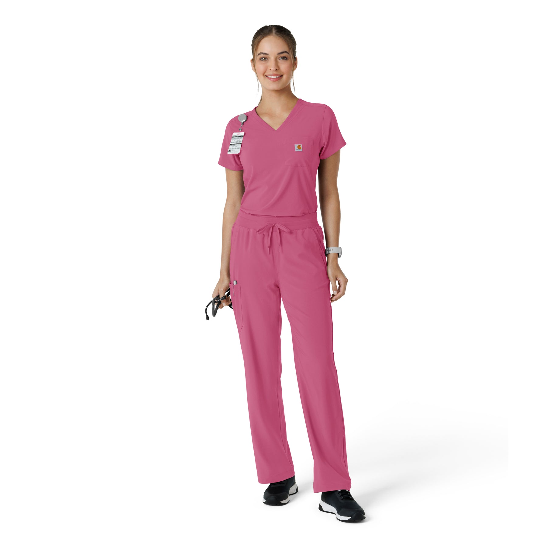 Force Cross-Flex Women's Tuck-In Scrub Top Electric Fuschia full scrub set