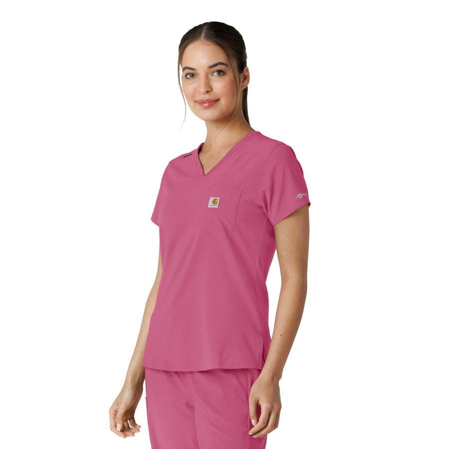 Force Cross-Flex Women's Tuck-In Scrub Top Electric Fuschia side view