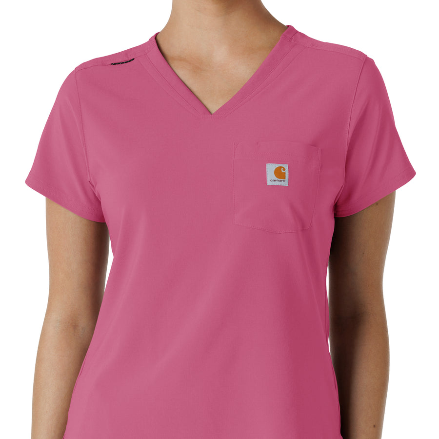 Force Cross-Flex Women's Tuck-In Scrub Top Electric Fuschia front detail