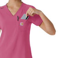 Force Cross-Flex Women's Tuck-In Scrub Top Electric Fuschia hemline detail