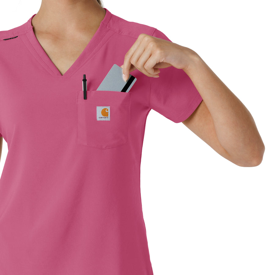 Force Cross-Flex Women's Tuck-In Scrub Top Electric Fuschia hemline detail
