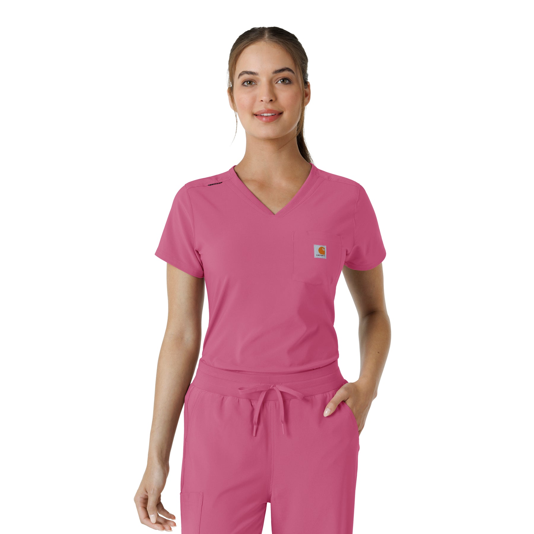 Carhartt Force Cross-Flex Women's Tuck-In Scrub Top - Electric Fuschia