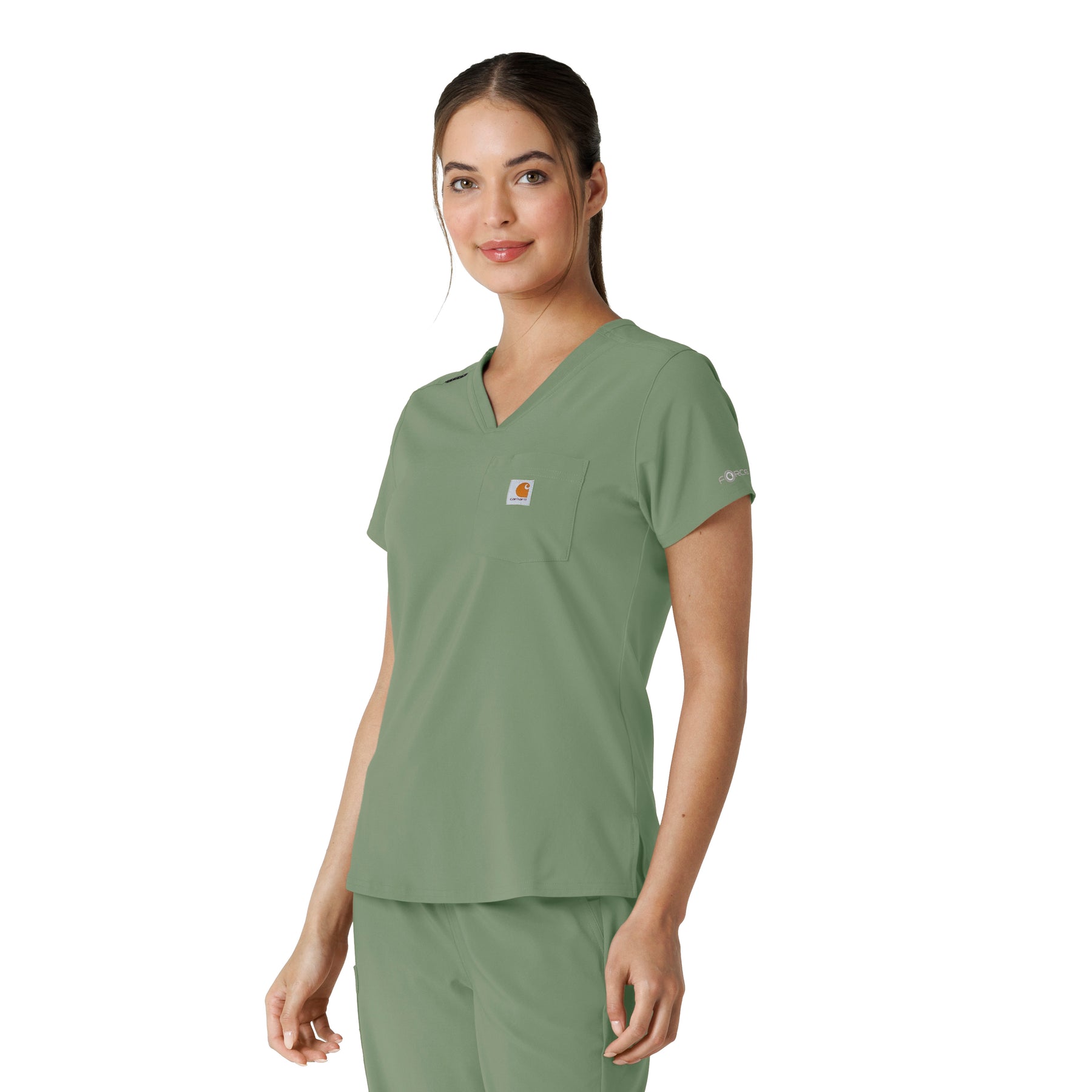 Force Cross-Flex Women's Tuck-In Scrub Top Green Slate side view