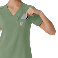 Force Cross-Flex Women's Tuck-In Scrub Top Green Slate hemline detail