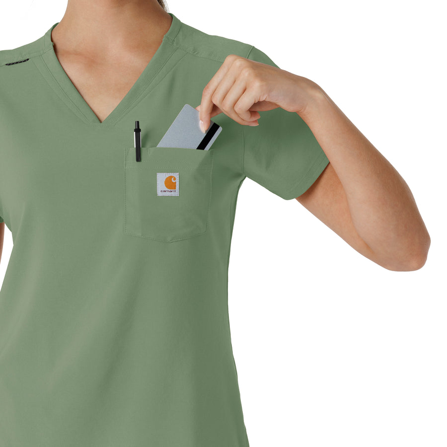 Force Cross-Flex Women's Tuck-In Scrub Top Green Slate hemline detail