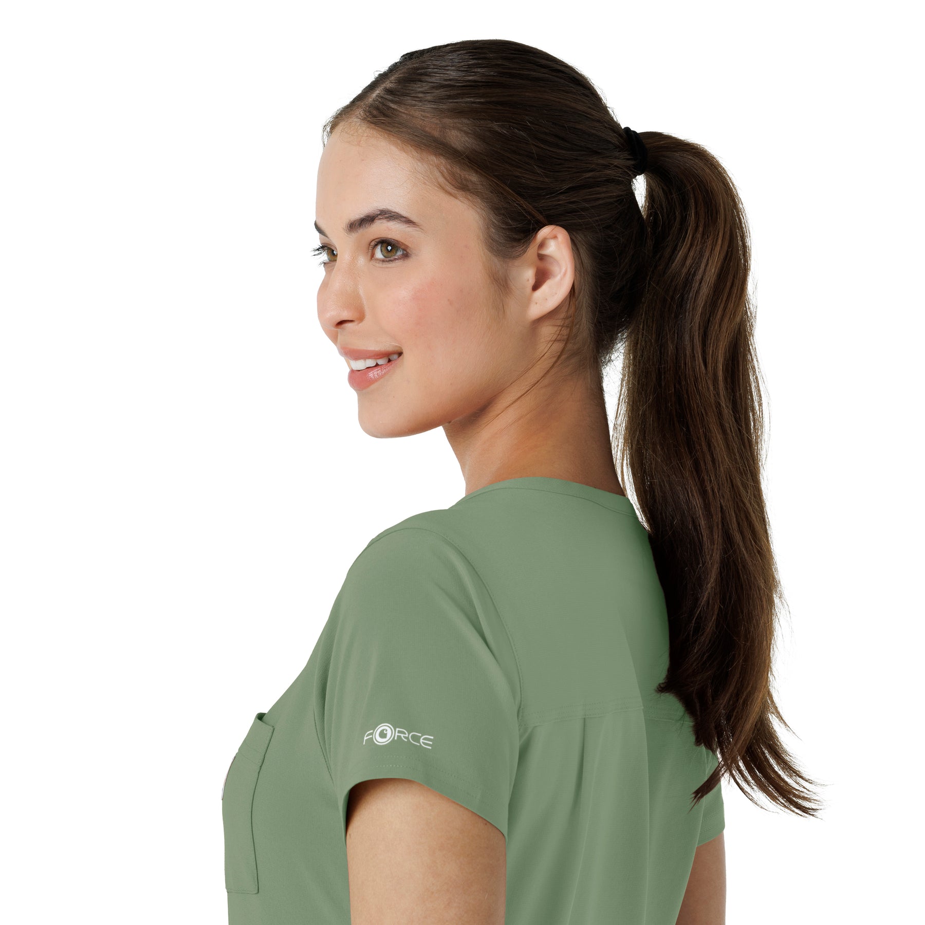Force Cross-Flex Women's Tuck-In Scrub Top Green Slate back detail