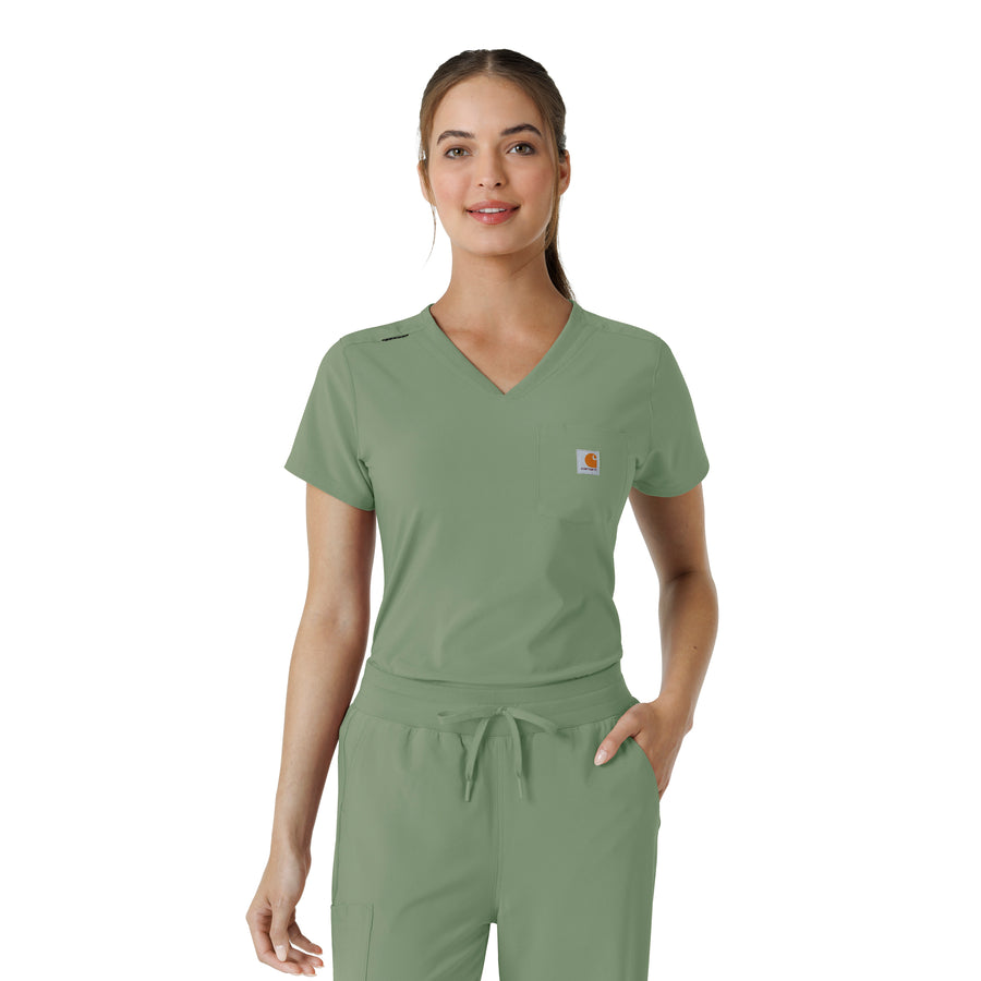 Carhartt Force Cross-Flex Women's Tuck-In Scrub Top - Green Slate
