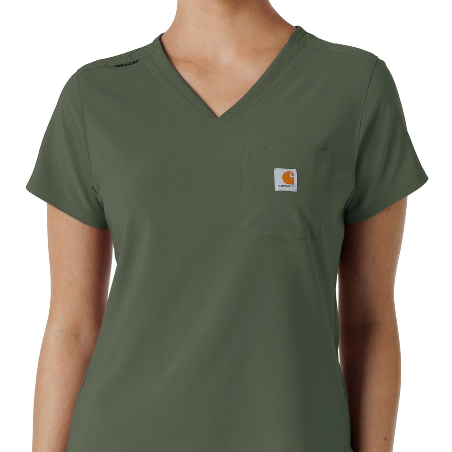 Force Cross-Flex Women's Tuck-In Scrub Top Olive front detail