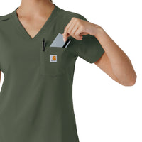 Force Cross-Flex Women's Tuck-In Scrub Top Olive hemline detail