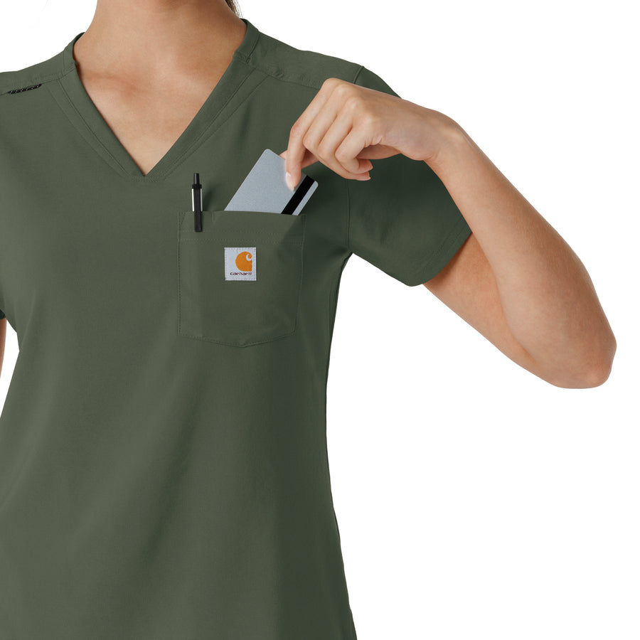 Force Cross-Flex Women's Tuck-In Scrub Top Olive hemline detail