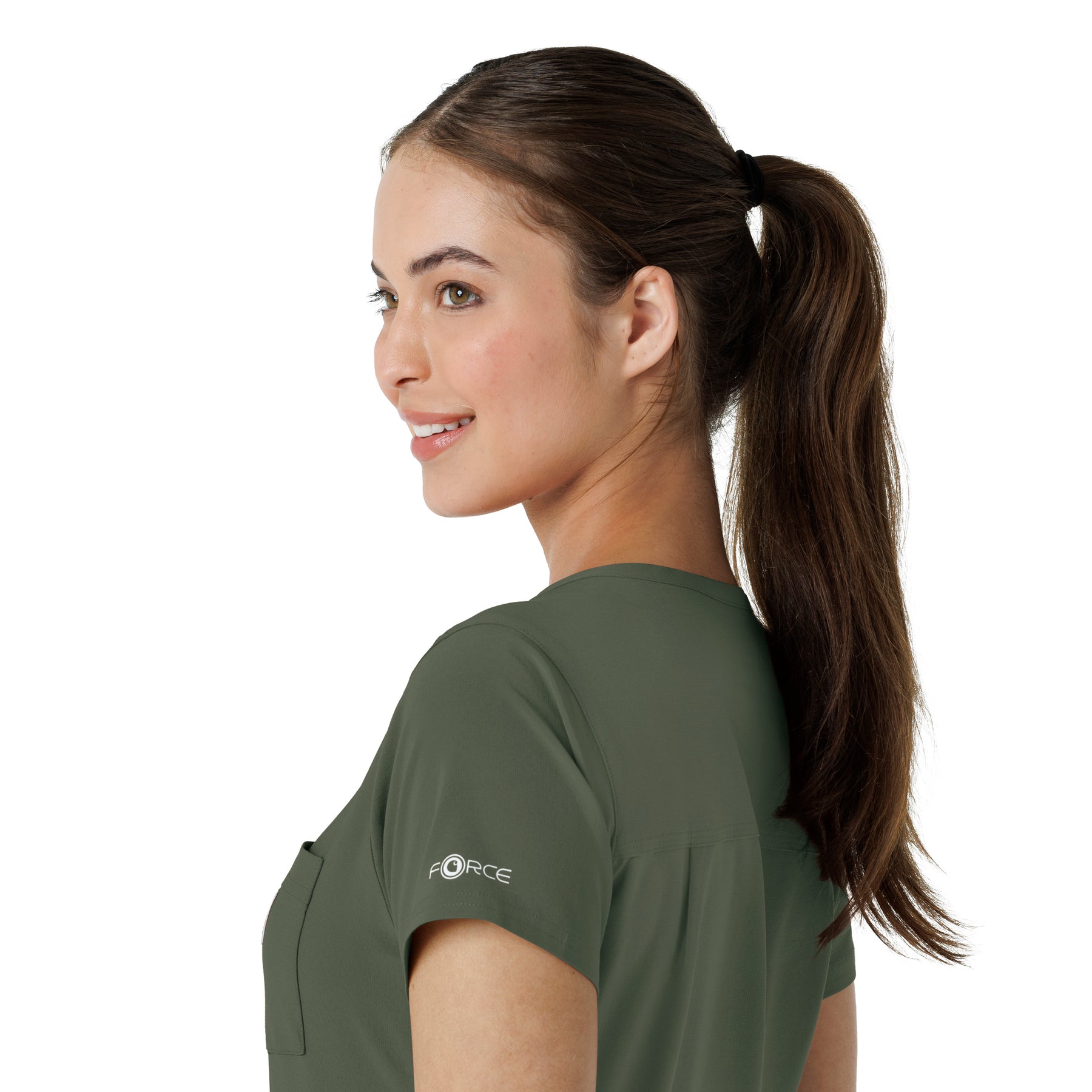 Force Cross-Flex Women's Tuck-In Scrub Top Olive back detail