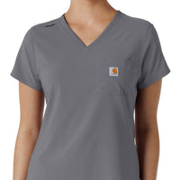 Force Cross-Flex Women's Tuck-In Scrub Top Pewter front detail
