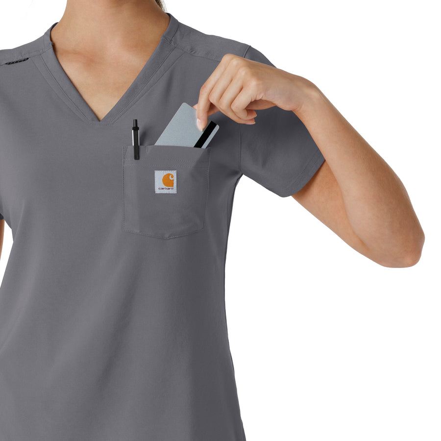 Force Cross-Flex Women's Tuck-In Scrub Top Pewter hemline detail