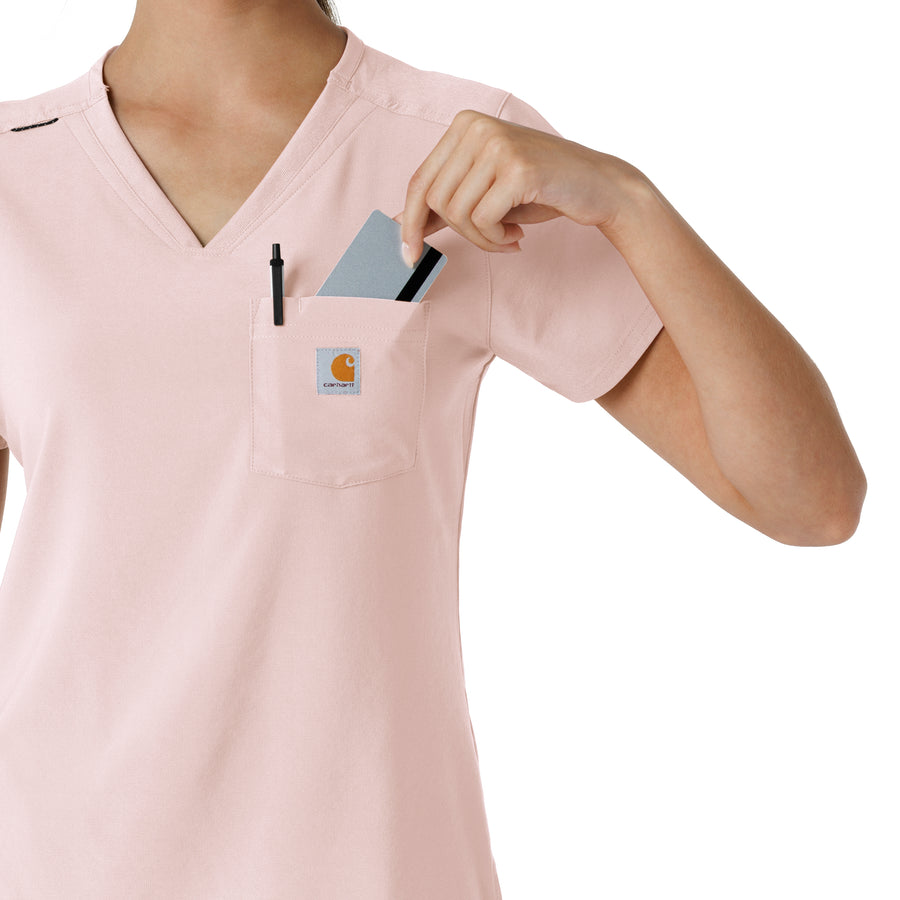 Force Cross-Flex Women's Tuck-In Scrub Top Soft Rose hemline detail