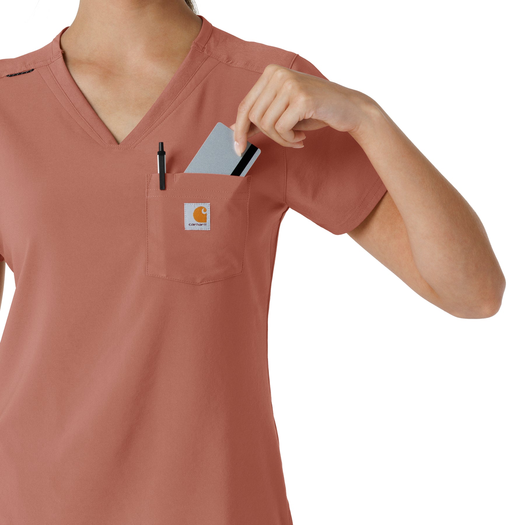 Force Cross-Flex Women's Tuck-In Scrub Top Wildrose hemline detail