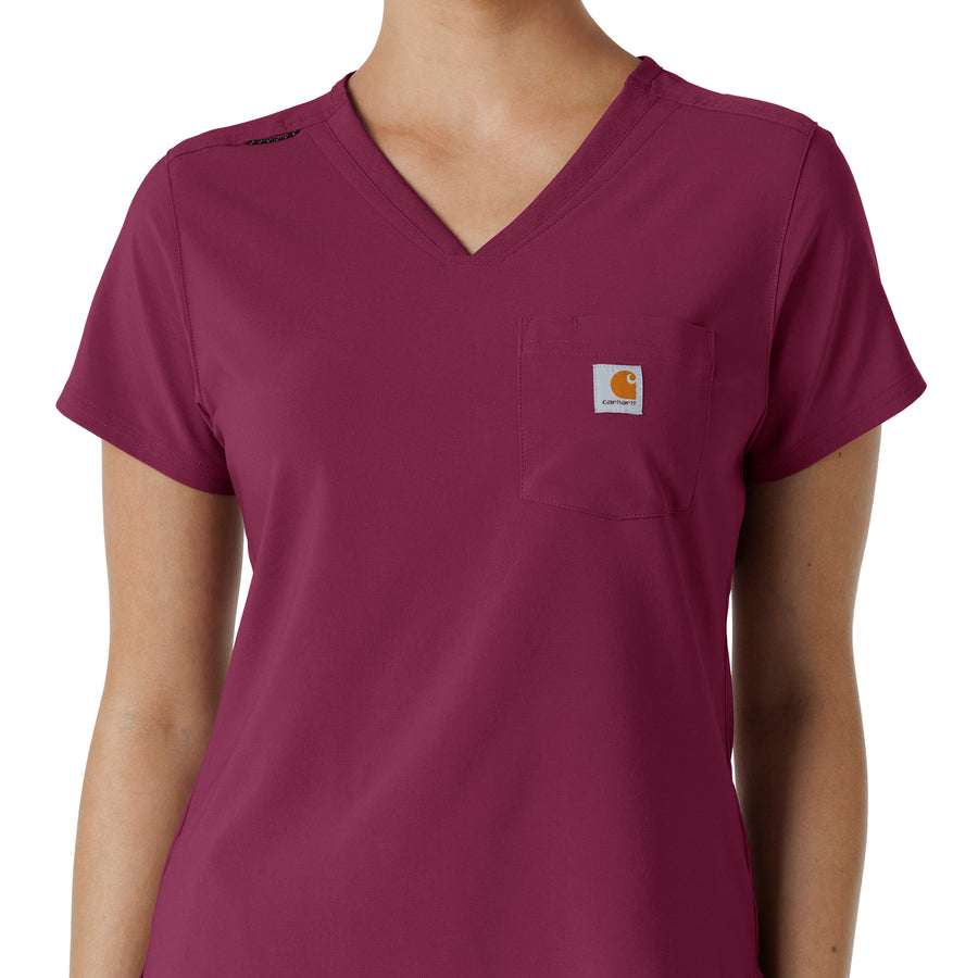 Force Cross-Flex Women's Tuck-In Scrub Top Wine front detail