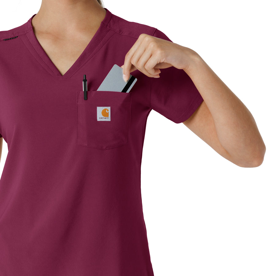 Force Cross-Flex Women's Tuck-In Scrub Top Wine hemline detail