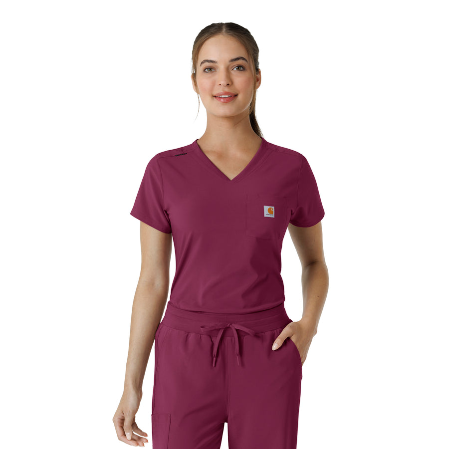Carhartt Force Cross-Flex Women's Tuck-In Scrub Top - Wine
