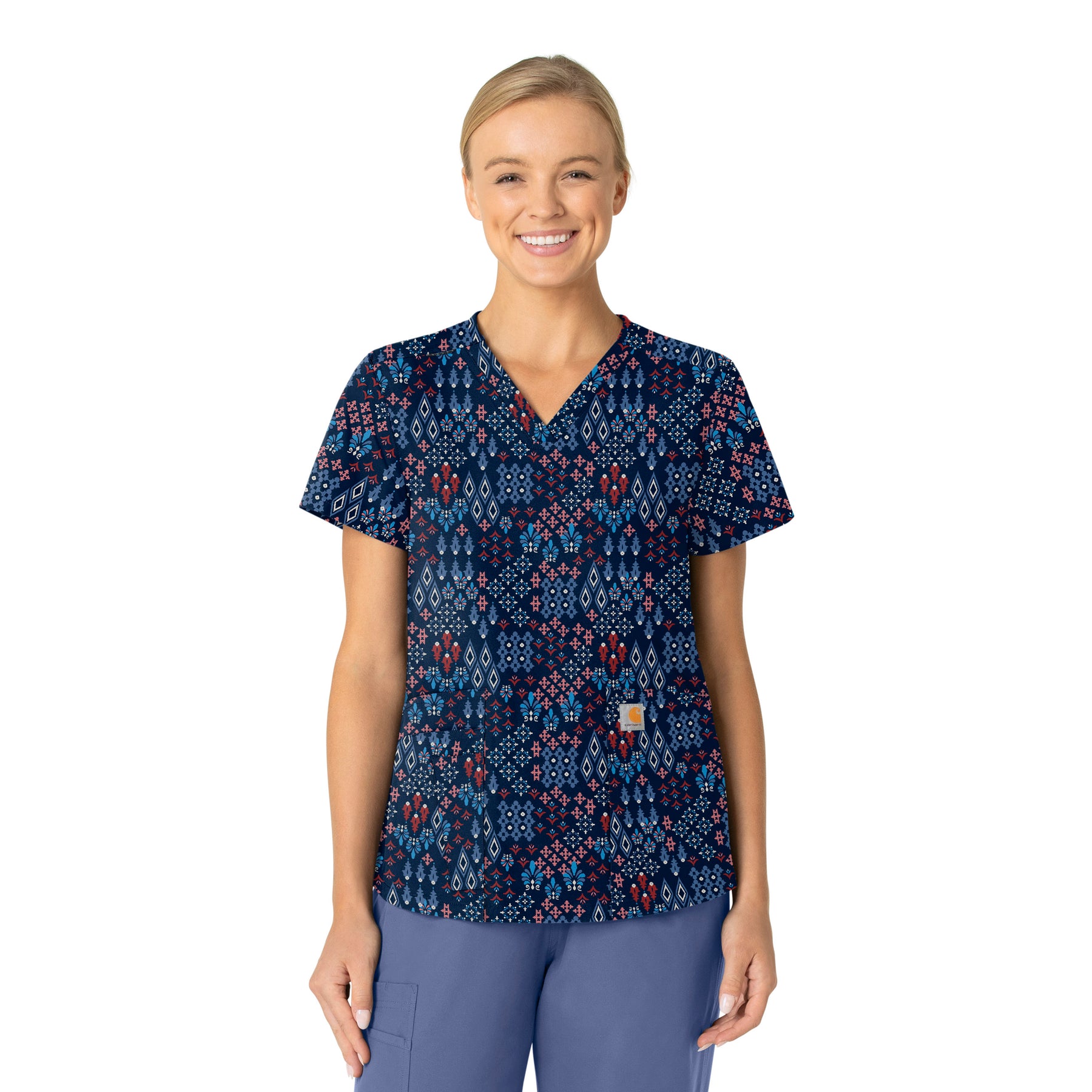 Carhartt Women's V-Neck Print Scrub Top - Diamond Clusters