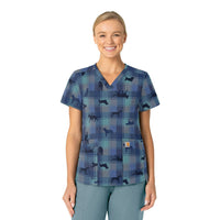 Carhartt Prints Women's V-Neck Print Scrub Top Faithful Friends Navy