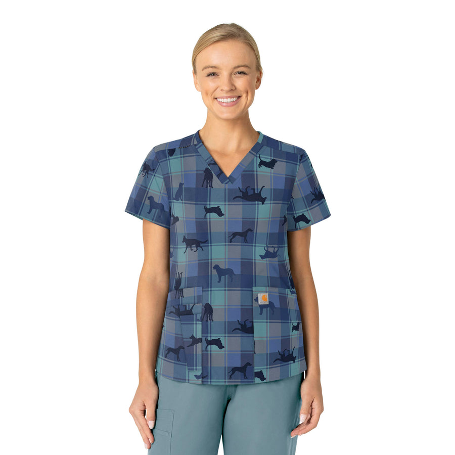 Carhartt Prints Women's V-Neck Print Scrub Top Faithful Friends Navy