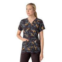 Carhartt Women's V-Neck Print Scrub Top - Furry Fete - dog print scrub