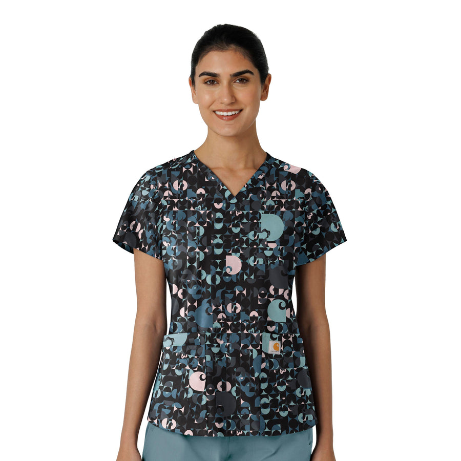 Carhartt Prints Women's V-Neck Print Scrub Top Geo Logo Black