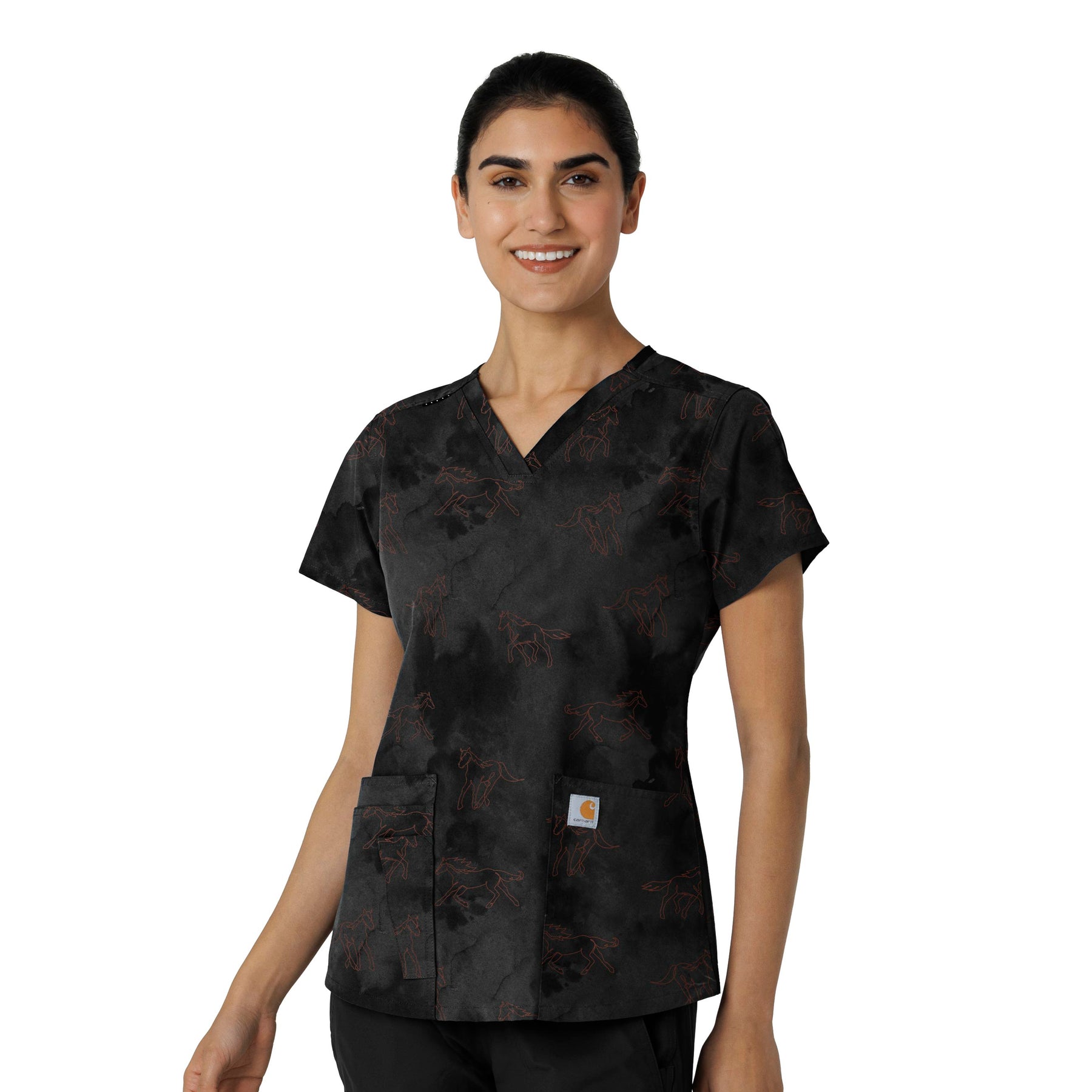 Carhartt Prints Women's V-Neck Print Scrub Top Misty Ride Black