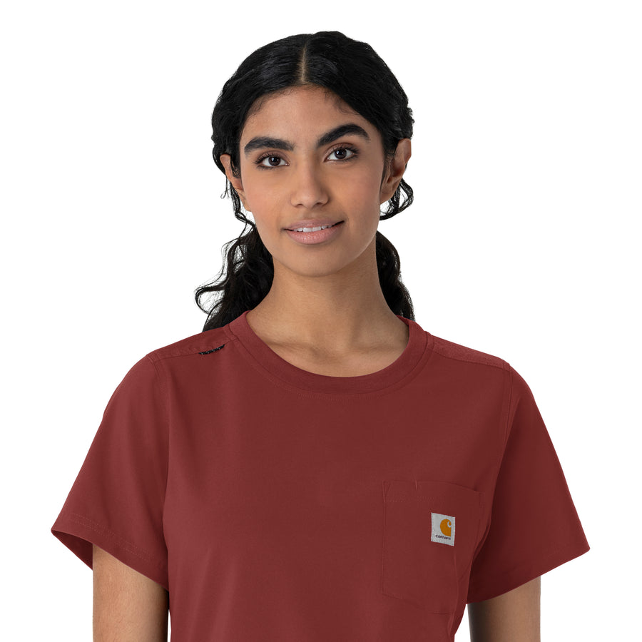 Force Cross-Flex Women's Crew Neck Scrub Top Amber Terrain side detail 2