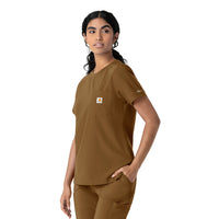 Force Cross-Flex Women's Crew Neck Scrub Top Carhartt Brown side view