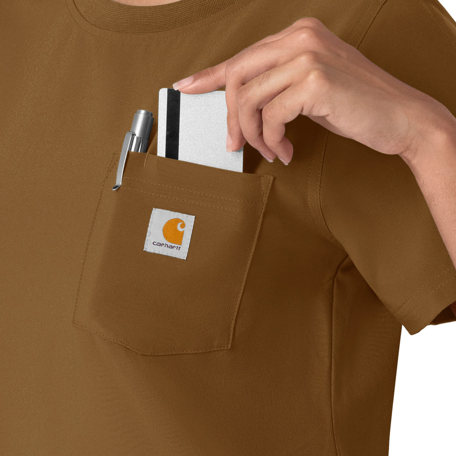 Force Cross-Flex Women's Crew Neck Scrub Top Carhartt Brown side detail 1