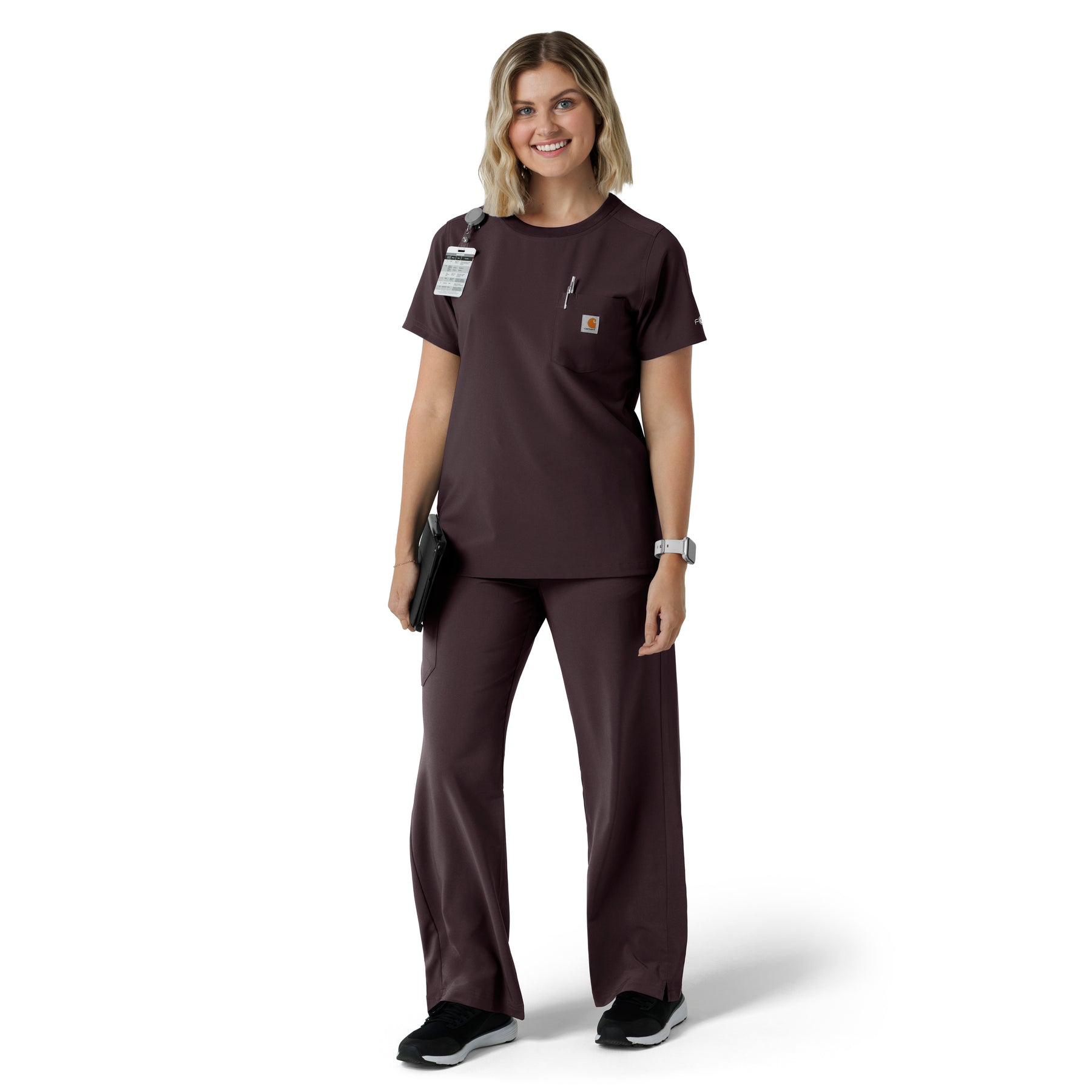Force Cross-Flex Women's Crew Neck Scrub Top Dark Sepia full scrub set