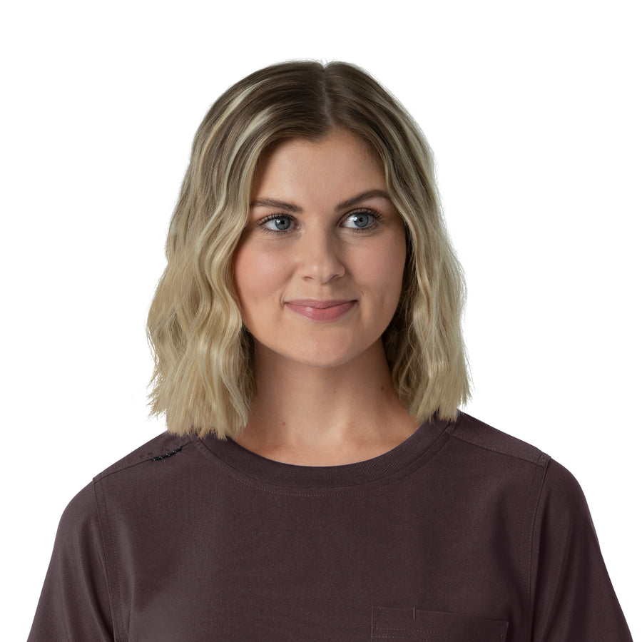 Force Cross-Flex Women's Crew Neck Scrub Top Dark Sepia front detail