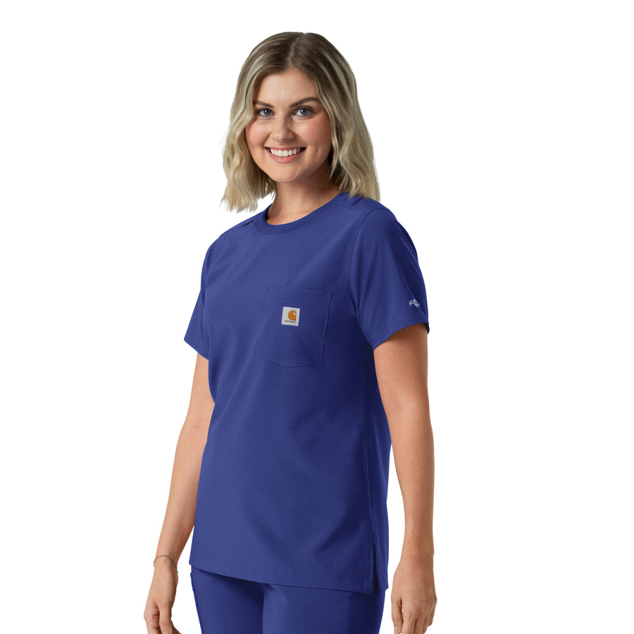 Force Cross-Flex Women's Crew Neck Scrub Top Galaxy Blue side view