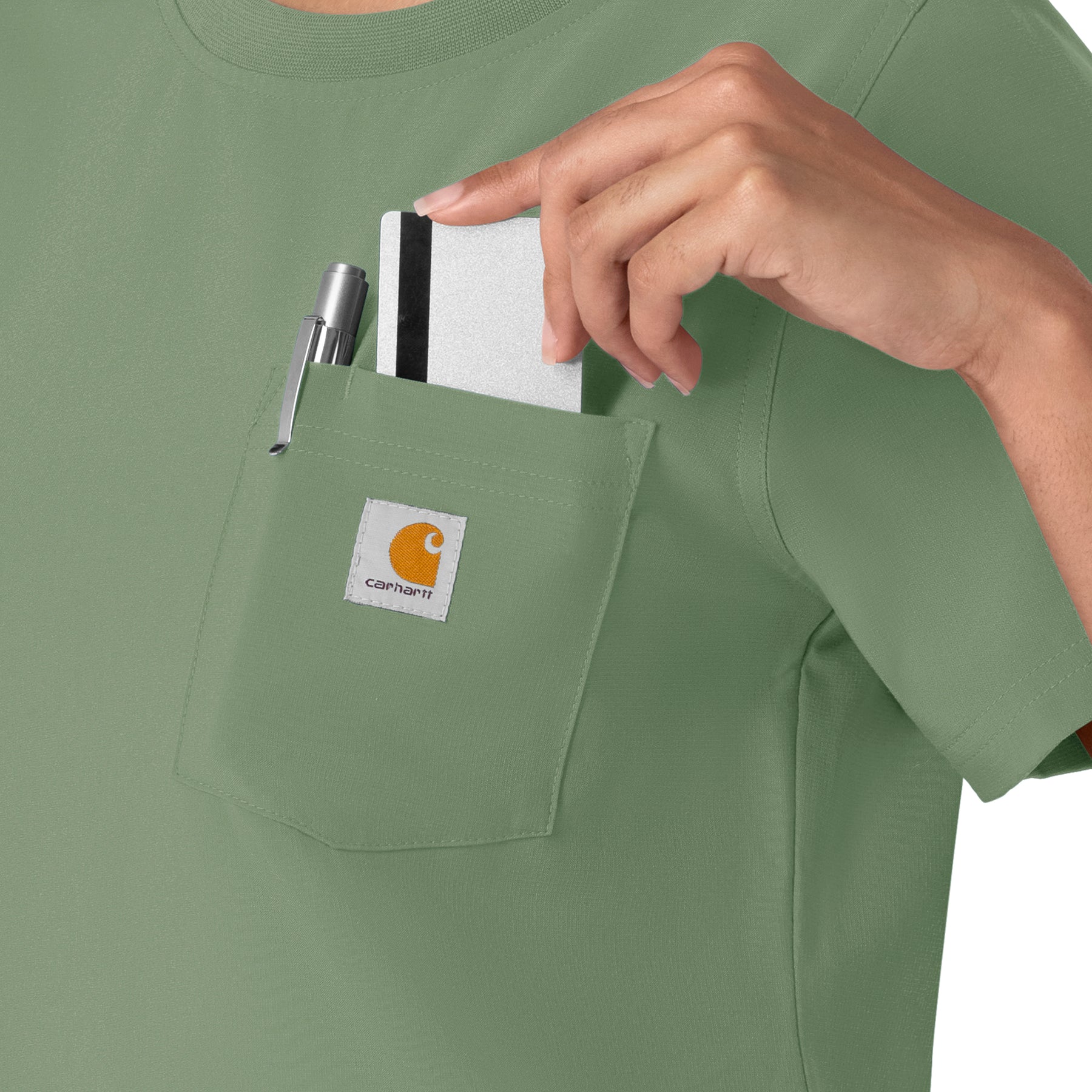 Force Cross-Flex Women's Crew Neck Scrub Top Green Slate side detail 1