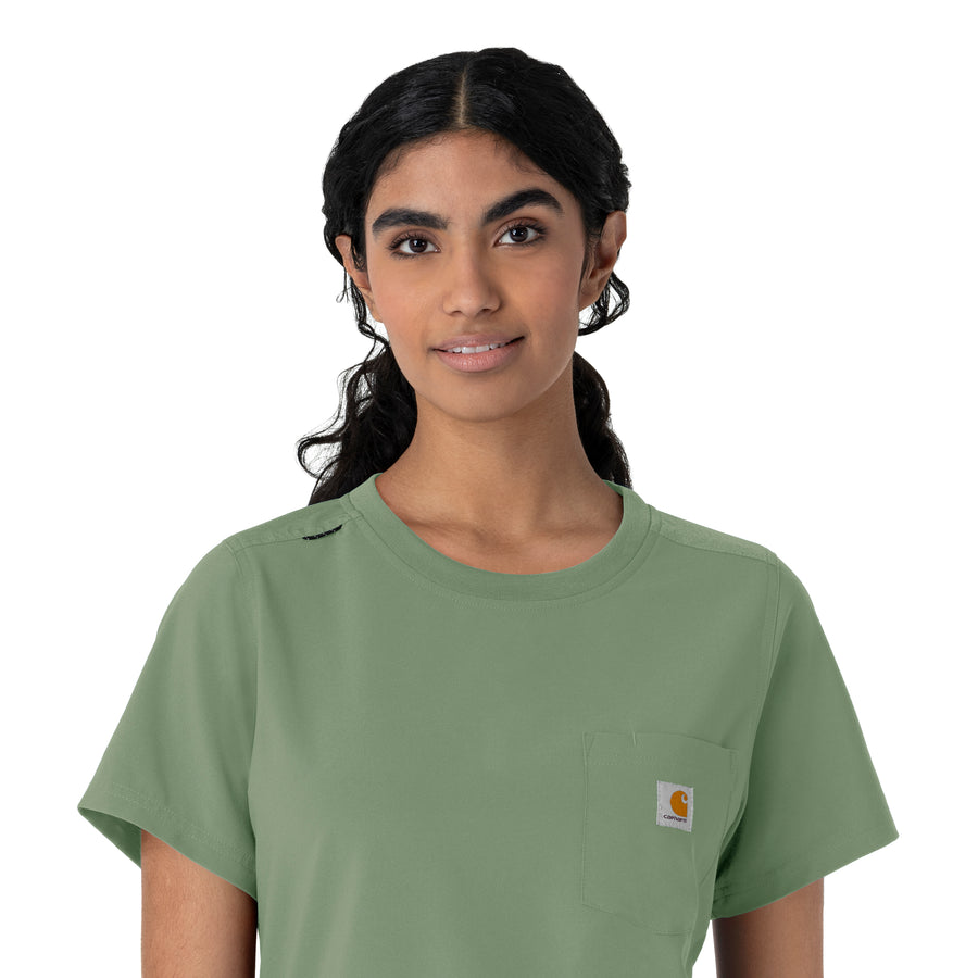 Force Cross-Flex Women's Crew Neck Scrub Top Green Slate side detail 2