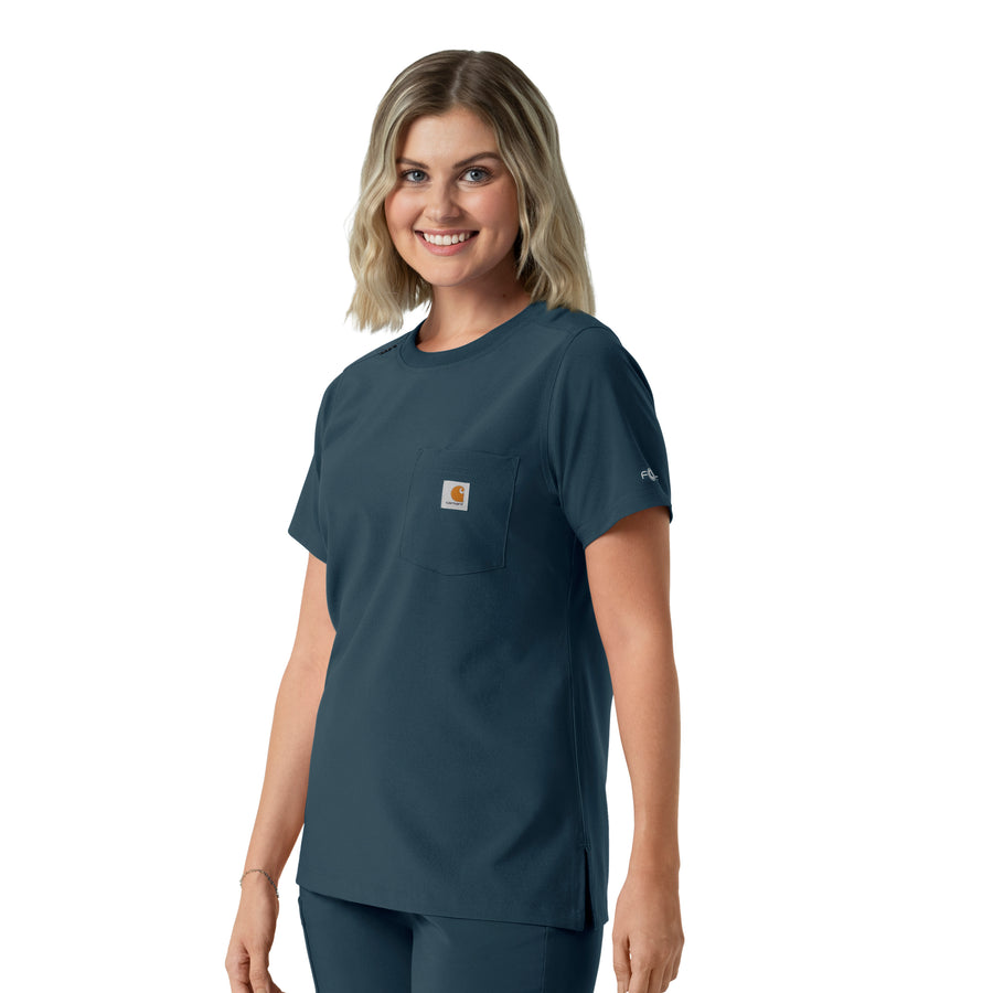 Force Cross-Flex Women's Crew Neck Scrub Top Navy side view