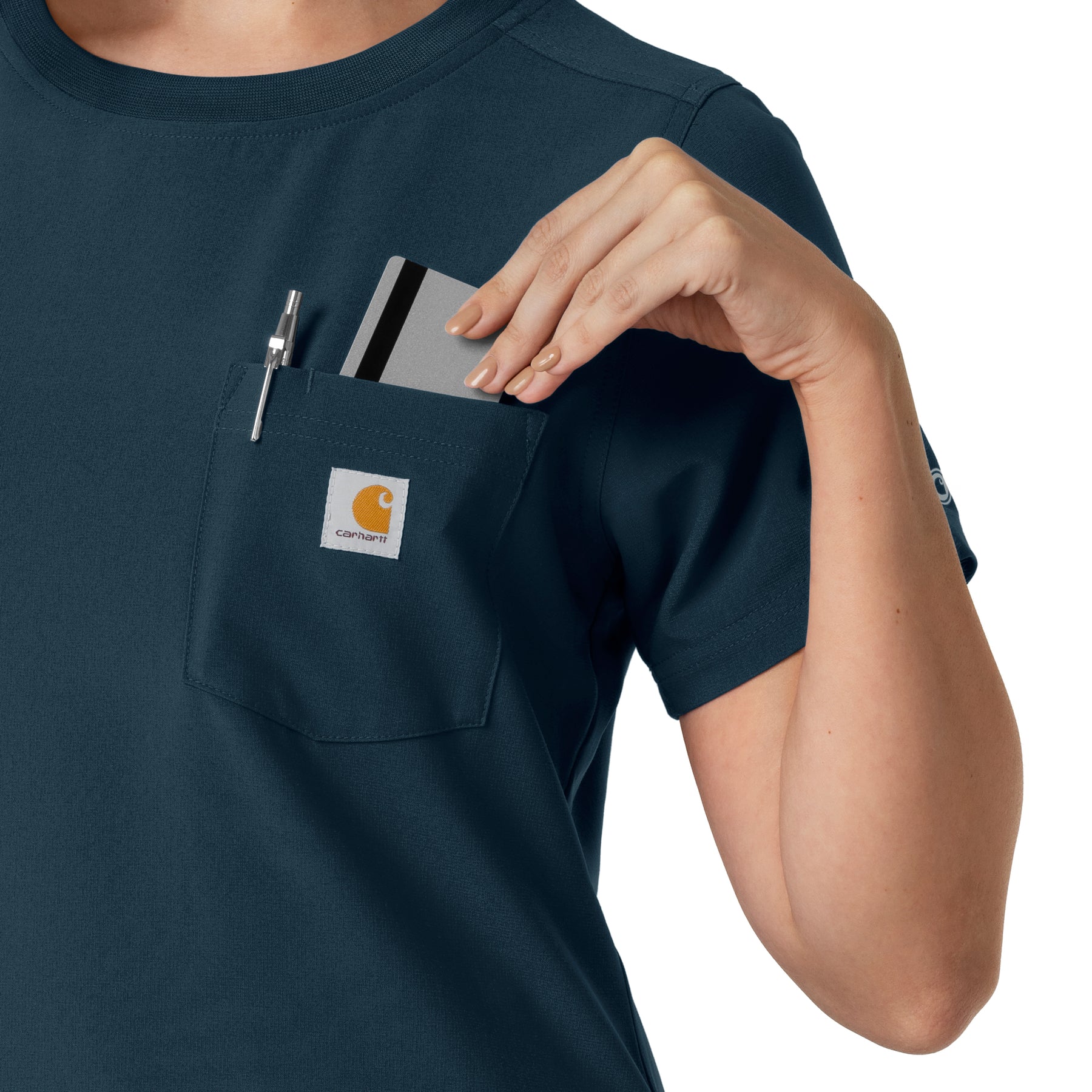 Force Cross-Flex Women's Crew Neck Scrub Top Navy side detail 2