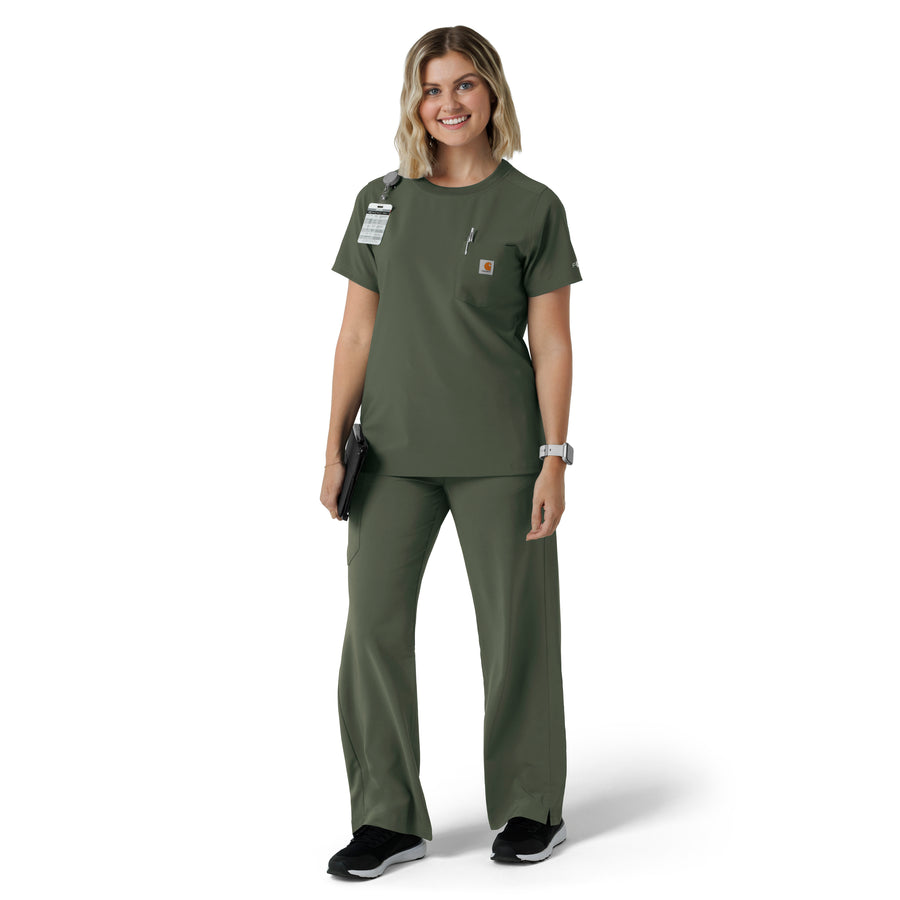 Force Cross-Flex Women's Crew Neck Scrub Top Olive full scrub set