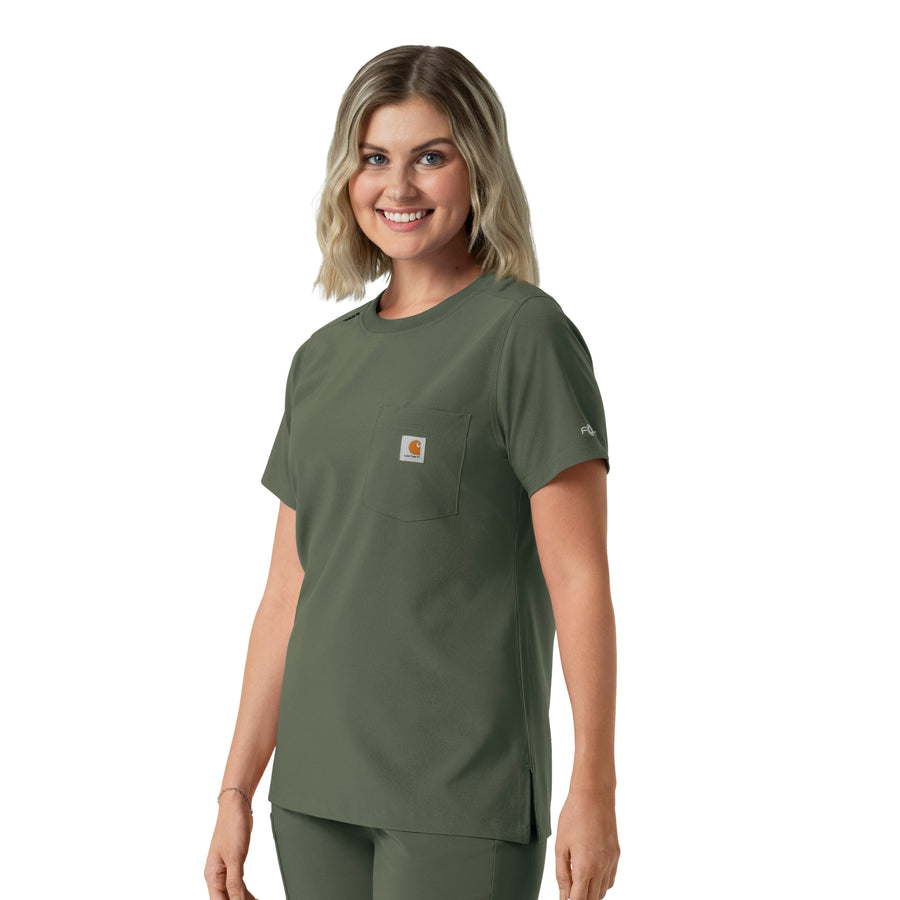 Force Cross-Flex Women's Crew Neck Scrub Top Olive side view
