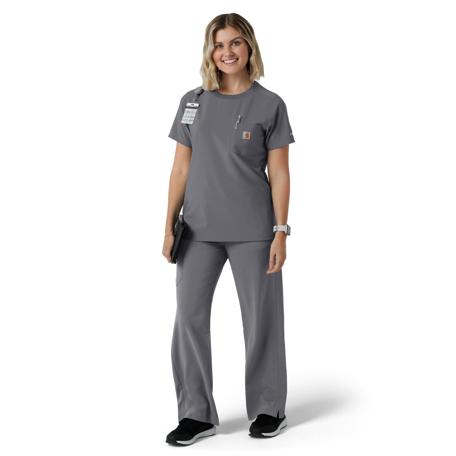 Force Cross-Flex Women's Crew Neck Scrub Top Pewter full scrub set