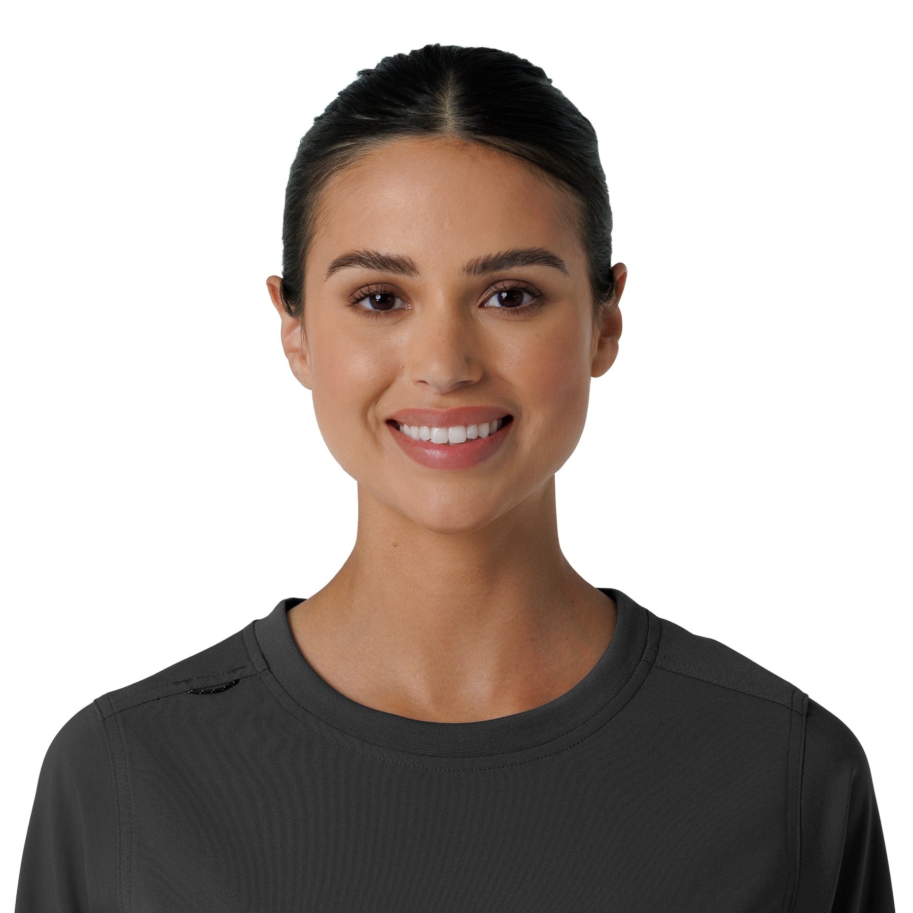 Force Cross-Flex Women's Crew Neck Long Sleeve Scrub Top Black front detail
