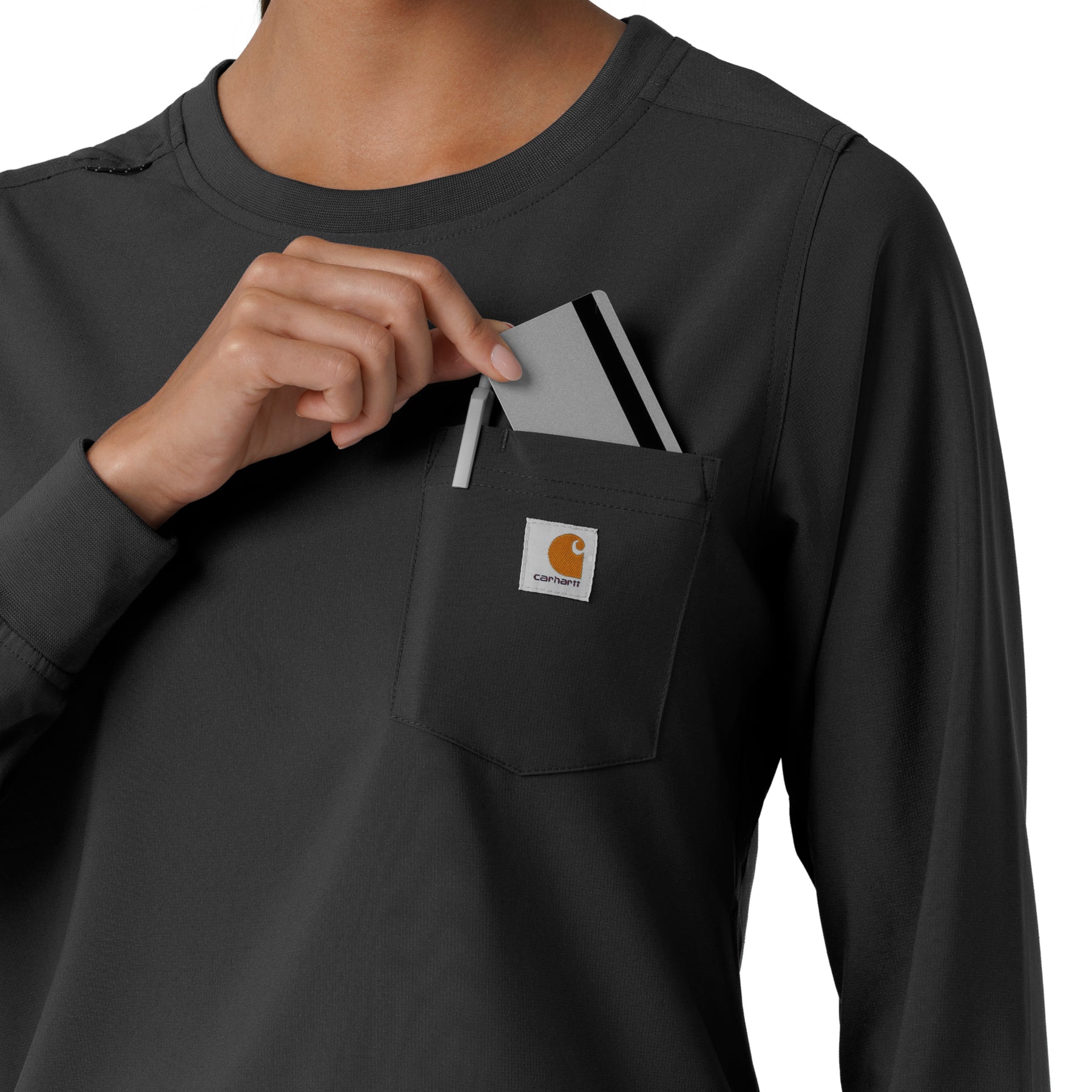 Force Cross-Flex Women's Crew Neck Long Sleeve Scrub Top Black side detail 2