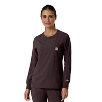 Force Cross-Flex Women's Crew Neck Long Sleeve Scrub Top Dark Sepia