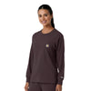 Force Cross-Flex Women's Crew Neck Long Sleeve Scrub Top Dark Sepia side view
