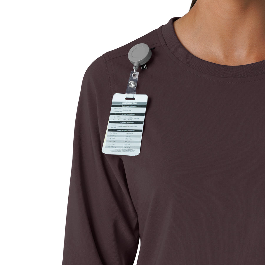 Force Cross-Flex Women's Crew Neck Long Sleeve Scrub Top Dark Sepia side detail 1